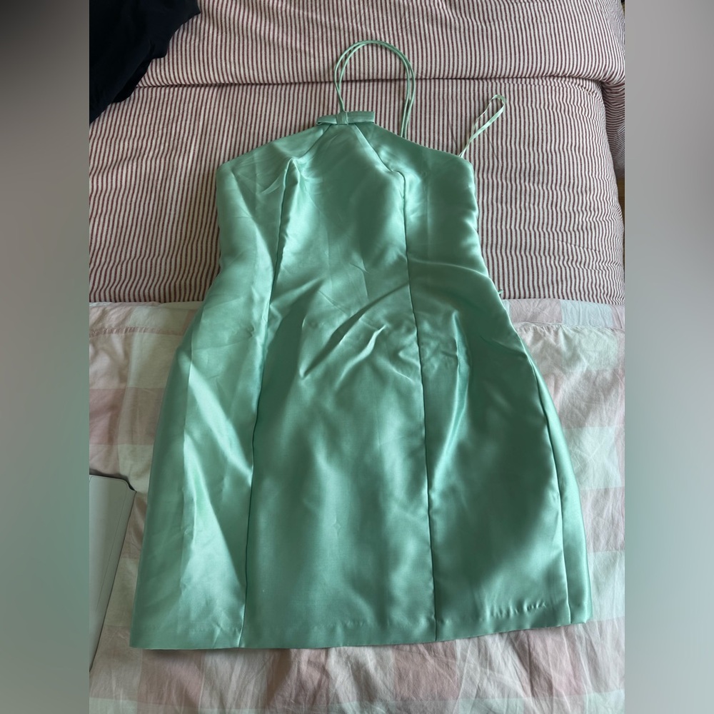 Anthro Halter Mint Green Satin Dress